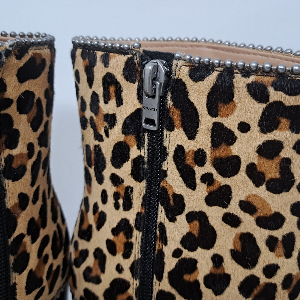 NWT Coach Drea Ankle Boots Bootie Zip Shoes Heels Leopard Calf Fur 8 US 38.5 EU - Picture 5 of 14